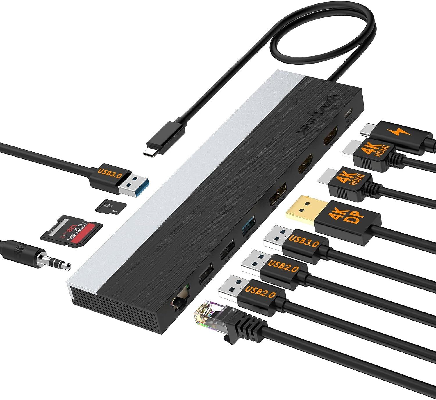 Triple 4K Display USB C Docking Station 85W Charging USB 2.0/3.0 for Windows Mac