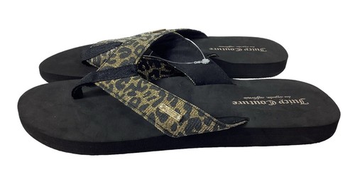 Juicy Couture Flip Flops Size 10 Sandals Thongs Smirk Black Leopard Glitter New - Picture 3 of 8