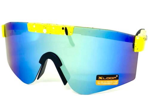 Oversized RETRO SPORTS WRAP AROUND Shield Cycling SUN GLASSES Neon Yellow Frame - Picture 2 of 6