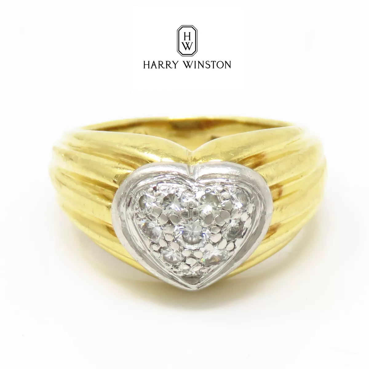 NYJEWEL Harry Winston 18k Two Tone Gold Diamond Heart Ring eBay