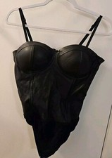 Say What Black Fux Leather Bustier Body Suit XL