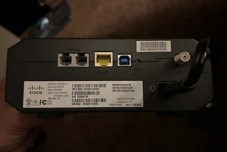 CISCO DPQ3212 CABLE MODEM DOCSIS 3 PHONE MODEM OPTIMUM/CABLEVISION - Image 3 of 3