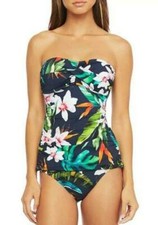 RALPH LAUREN Women's Watercolor Tropical Twist Bandeau Tankini Top sz 2 Multi