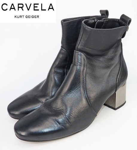 CARVELA KURT GEIGER Black Leather Ankle Boots, 5/38, Mirror Block Heel RRP £150