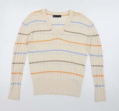 Marks and Spencer Damen Pullover Elfenbein V-Ausschnitt Viskosemischung Größe XS