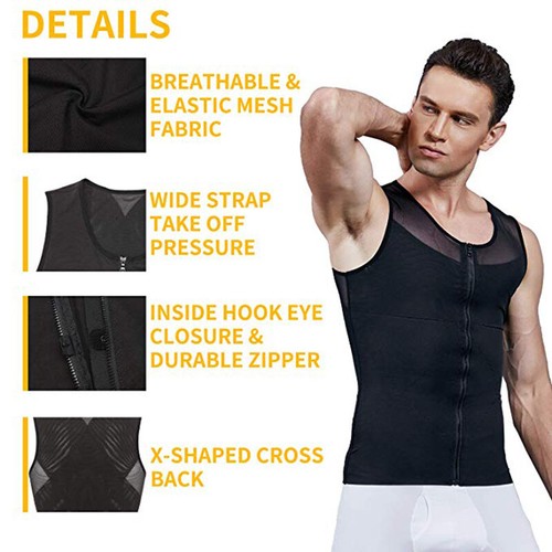 Mens Gynecomastia Moobs Belly Compression Shirt Zipper Slimming Body Shaper Vest - Picture 6 of 41