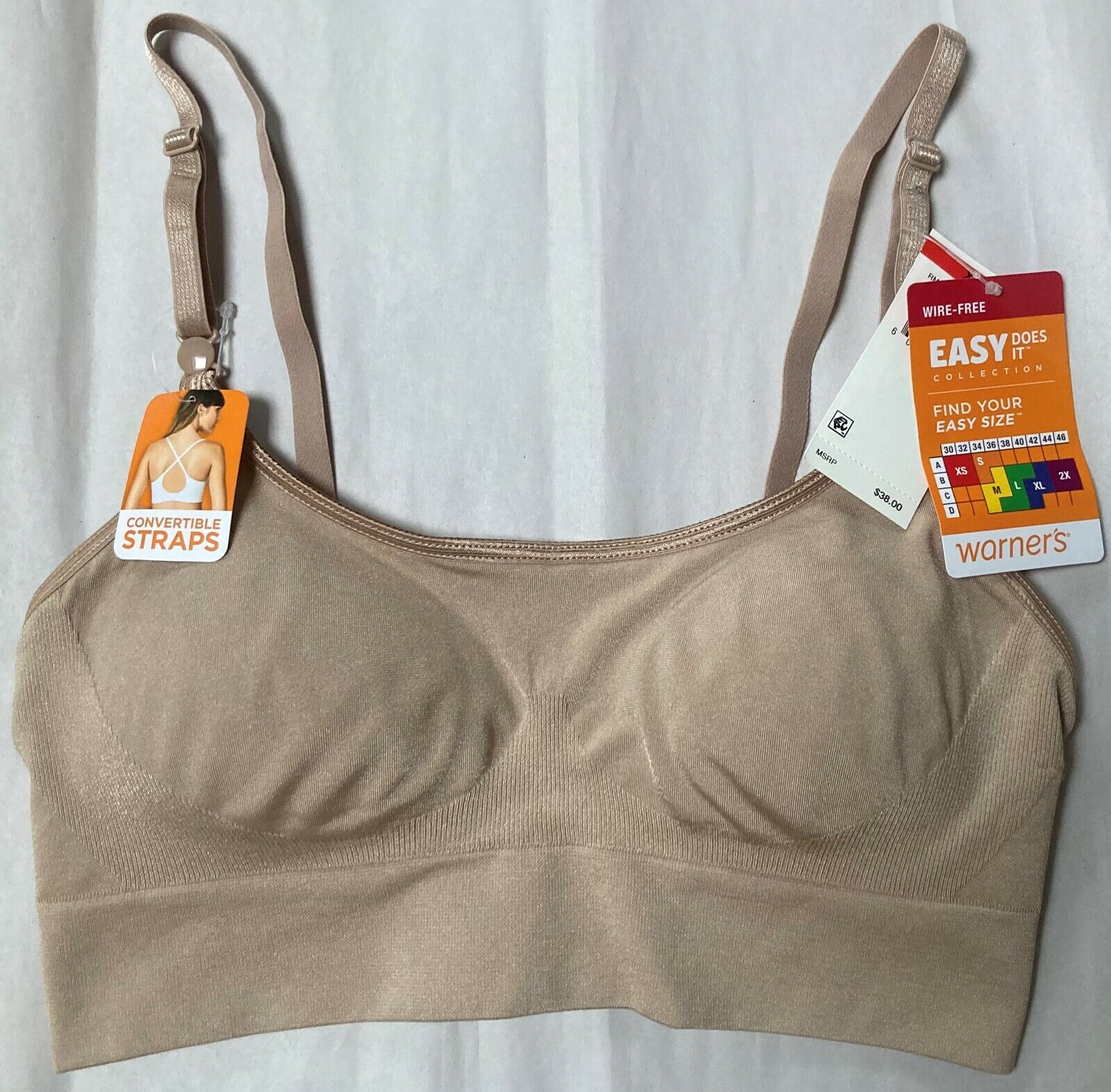 NWT WARNER'S EASY DOES IT W/F NUDE CONVERTIBLE STRAPS BRA RM0911A XSMALL  $38