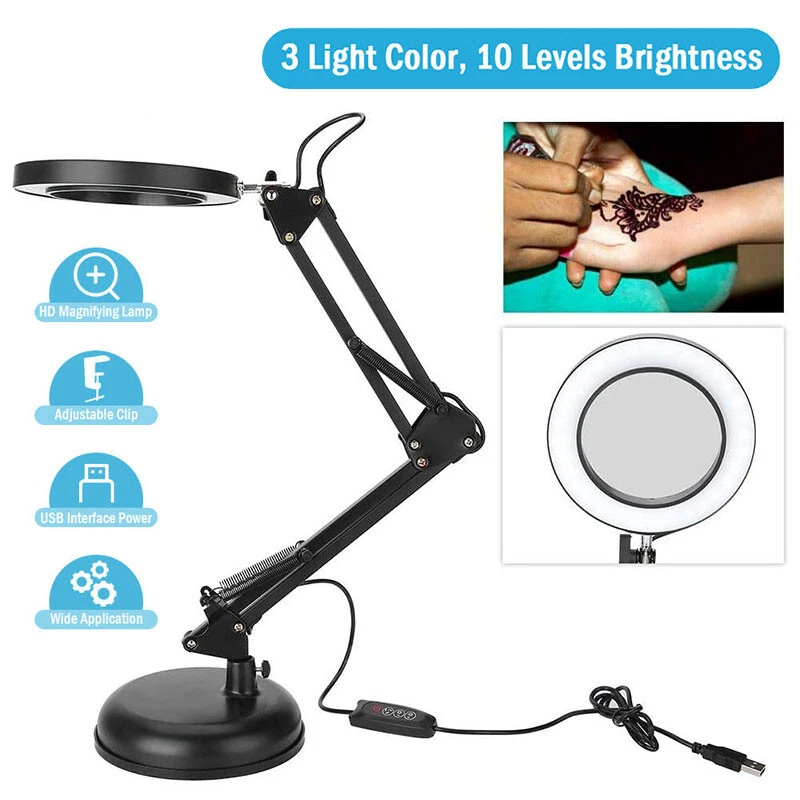 10X Diopter LED Light Magnifier Spring Adjustable Arm Magnifying