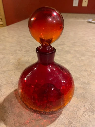 VINTAGE MED CENTURY BEAUTIFUL BLENKO ART GLASS DECANTER WITH STOPPER DESIGN
