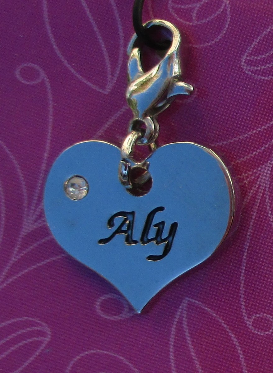 M2 Aly name Heart CHERISH CHARM clip on crystal for sale