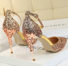 Spring and Summer Silver Crystal Pointed Stiletto Sequin Buckle High Heels Women