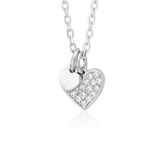Sterling Silver Necklace Pendant for Girls Petite Heart Charm with Simulated Dia