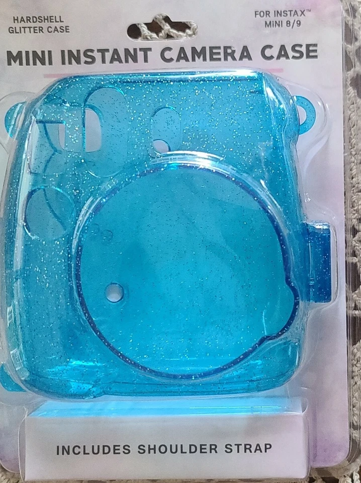 Instax Mini 8/9 ~ Instant Camera Hardshell Case - Blue Glitter w/ Shoulder Strap - Image 2 of 4