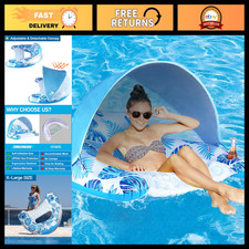 XL Pool Float with Canopy Cup Holder - Adjustable Sun Shade, Ergonomic Lounge