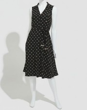 Tommy Hilfiger Women's Black Collared Lined V-Neck Tie Waist Dress Sz 16