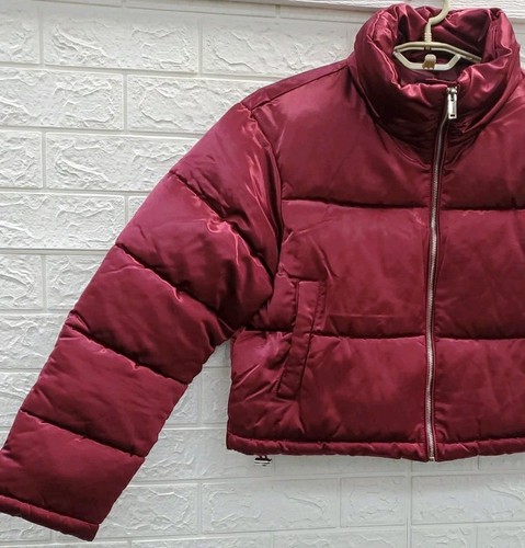 New 7 For All Mankind Full Zip Puffy Puffer Jacket Berry Red Size Large - Picture 2 of 6