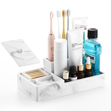 Bathroom Counter Organizer, Marble Toothbrush Holder for Bathroom 6 Slot, Bat...