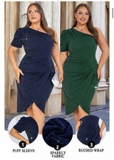 KIMCURVY Plus Size Women One Shoulder Ruched Wrap Dress 22W ROYAL BLUE