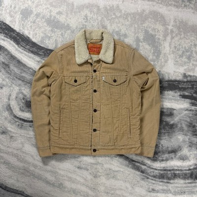 Vintage Levi's Sherpa Lined Shearling Beige Size Small Cord Trucker Jacket