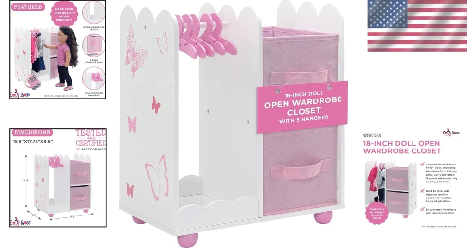 Armario para muñecas con perchas y contenedores - Colección Mariposa Foto 2 de 4