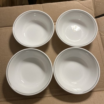 Corelle Cereal Soup Bowl White Gray Stripe 6-1/4'' Corning Set Of 4 Vintage Sh29