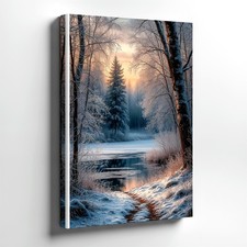Wall Art Winter Forest Lake Landscape Print Snowy Trees Frosty Nature Decor