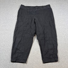 Eileen Fisher Women's Sz L Black 100 Organic Linen Pull On Wide Leg Pants
