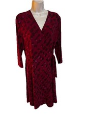 Halston stretch RED print dress sarong wrap tie-up a-line fully opens knee M