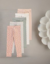 Image of George Baby Girl Pastel Floral Animal Print Leggings 5 Pack 2-3 Yrs Full Cotton