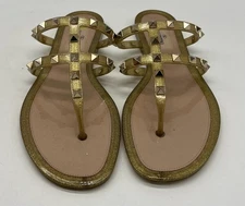 Valentino Garavani Gold Rockstud Jelly PVC Thong Sandals sz 37