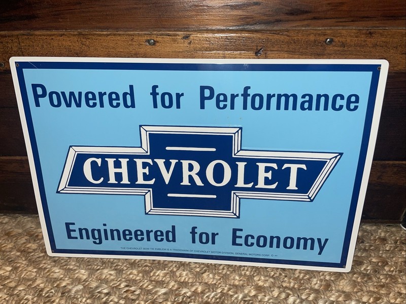 VINTAGE CHEVROLET BOW TIE EMBLEM REPRO TIN ADVERTISING EMBOSSED SIGN 16.5' X 12"