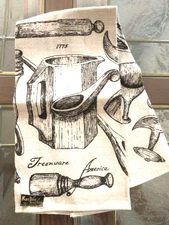 Vtg NOS Kay Dee Handprints Linen Tea Towel COLONIAL Treenware 1775 America