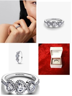 PANDORA  ORIGINAL HALO HEART TRILOGY RING US SIZE 6.5  COMES IN A PANDORA  BOX