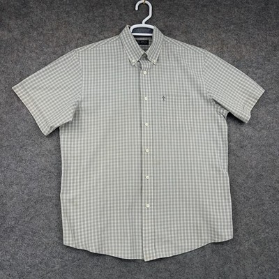 Arrow Shirt Mens Medium Gray Check Short Sleeve Button Down Cotton Blend Preppy