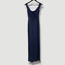 PrettyLittleThing Womens Navy Blue V-Neck Sleeveless Wrap Style Long Dress UK-12