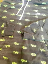 Nike Mens Hoodie Black Green Club Script All Over Print Sweatshirt Size Large Pu