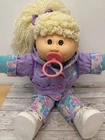 1989 Cabbage Patch Kids DESIGNER LINE Blonde #4 Pacifier Girl Doll Purple Outfit