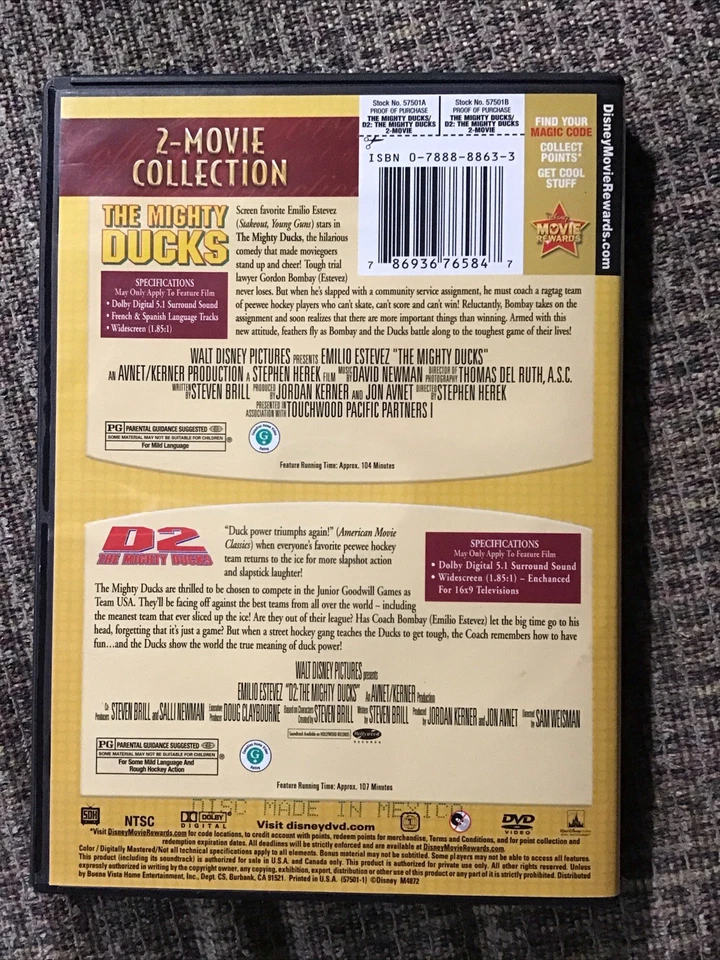 THE MIGHTY DUCKS/ D2: THE MIGHTY DUCKS 2-DISC DISNEY DVD SET OOP EMILIO ESTEVEZ - Image 2 of 4