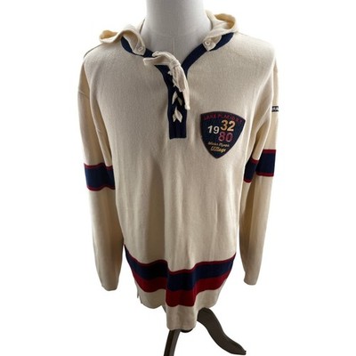 Vintage 1980 Lake Placid Miracle Ice USA Olympics Hockey Knit Hoodie Mens Large