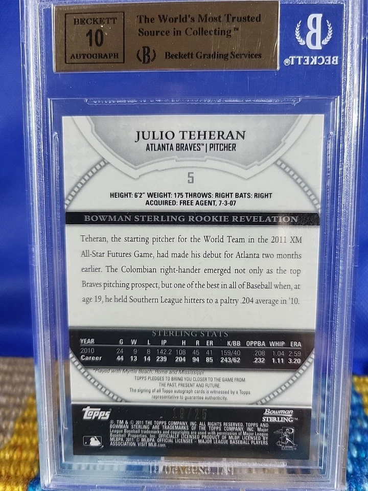 Bowman Sterling #5 2011 Julio Teherán novato automático refractores negros/25 BGS 9,5  Foto 2 de 3