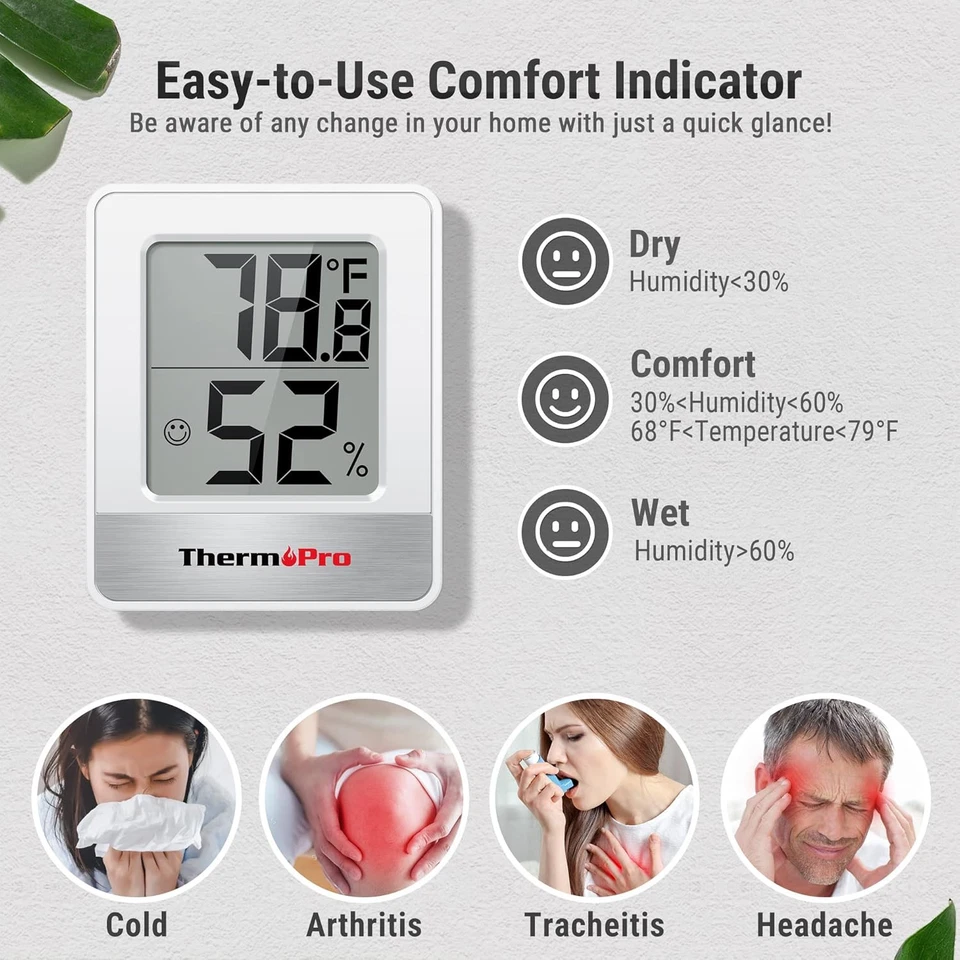 ThermoPro TP49 Digital Hygrometer Indoor Thermometer Humidity Oyster White  - Image 3 of 4