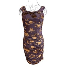Windsor Bodycon Sleeveless Brown Dress with Gold Floral Velvet Burnout Large