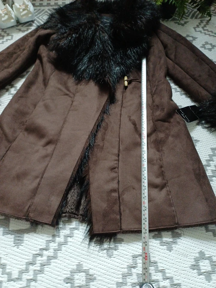 Zara Dark Brown Gorgeous Fur Suede Style Long 🍂 Autumn Winter Coat L 12 14 - Image 4 of 4