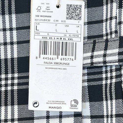 MNG Mango Mini Skirt Black & White Checked A-line Buckles Preppy Size L - Picture 13 of 14