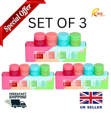 3X 4pcs Laneige Lip Sleeping Mask Mini Kit Set Night Care Set Water Lip Mask 8g