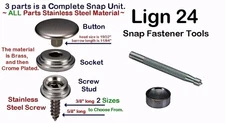 Marine Snap Fasteners w/Tool 10 sets All 3 Part Stainless steel 5/8" Made in USA
