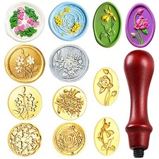 7Pcs Flower Wax Seal Stamp Head with Wooden Handle Envelopes Sealing Wax Stamp S