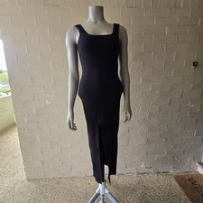 Style State Black Ribbed Midi Dress Size M Sleeveless Side Split Bodycon