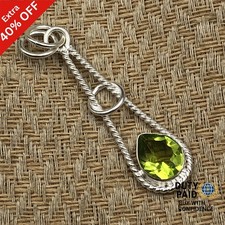 Sterling Silver Pear August Birth Peridot Gemstone Bezel Mother Pendant Jewelry