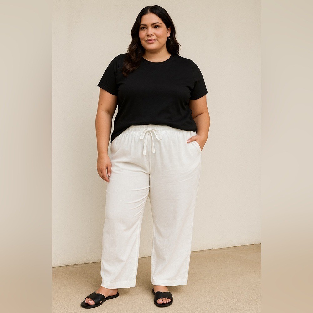 Lane Bryant Linen Wide Leg White Pants 22